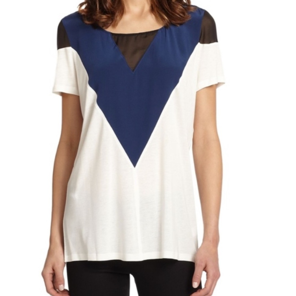 NWT Aiko Juned Sheer Panel Contrast Tee Z39-23